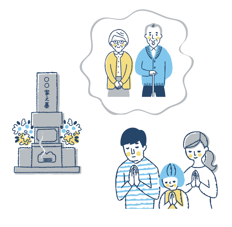 お墓にお参りしている家族のイメージ